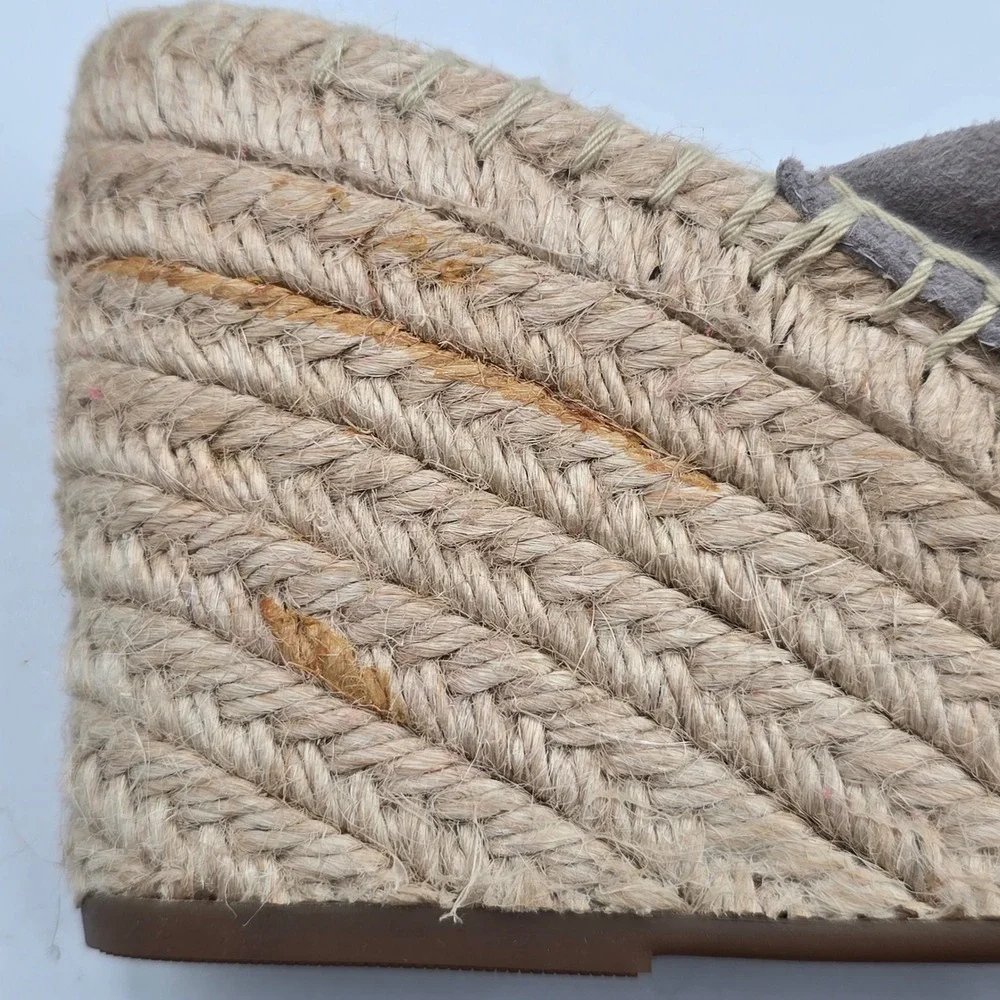 Splendid Sandals Womens 8 Espadrille Wedge Grey Suede Knotted Bow Slide EUC Boho
